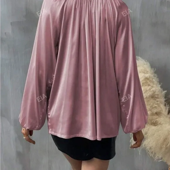 NWOT: Satin Pleated V-Neck Blouse - Picture 2 of 3